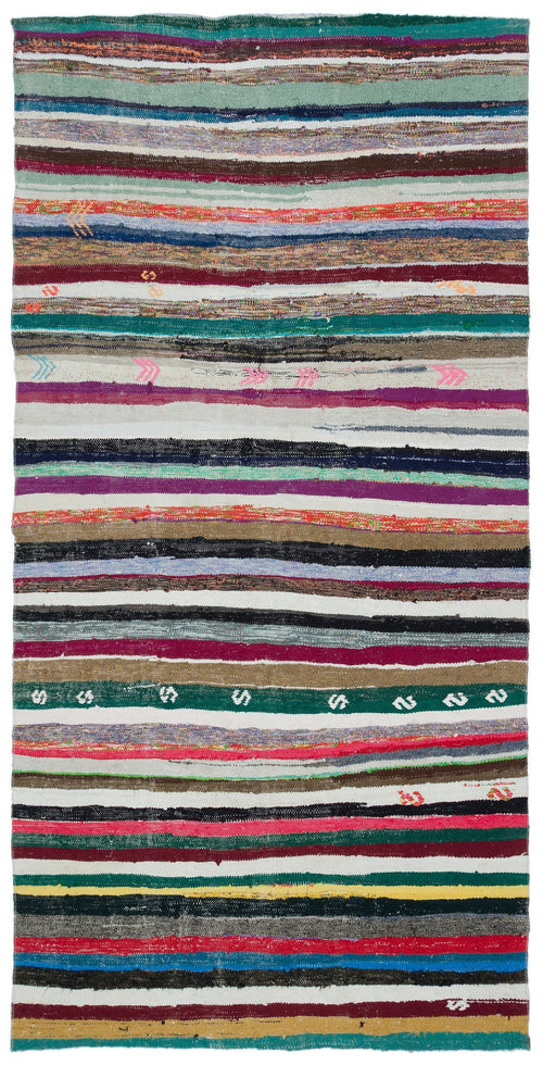 Girit 3184 Multy Striped Wool Handmade Area Rug 4'11" x 9'10"