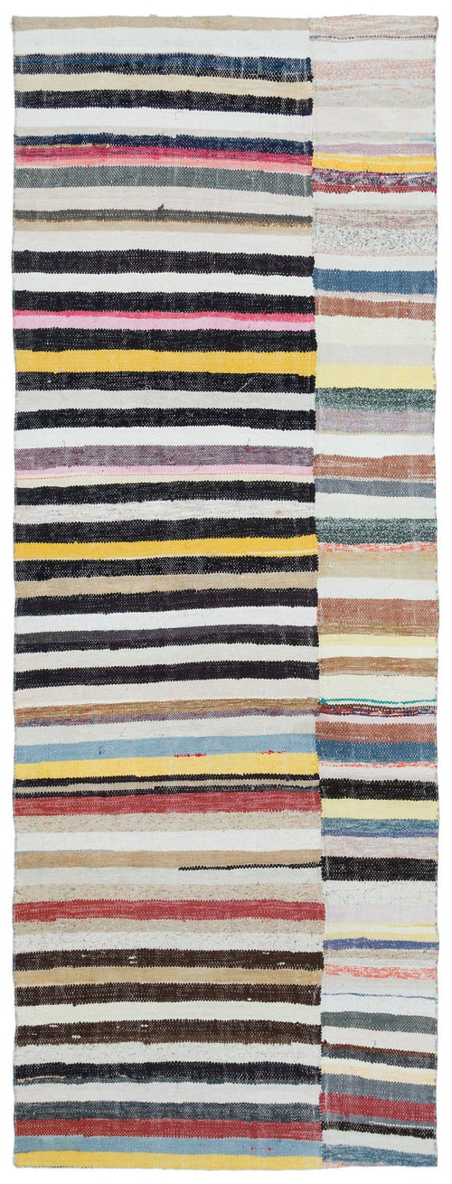 Girit Beige Striped Wool Handmade Area Rug 3'7" x 9'11"