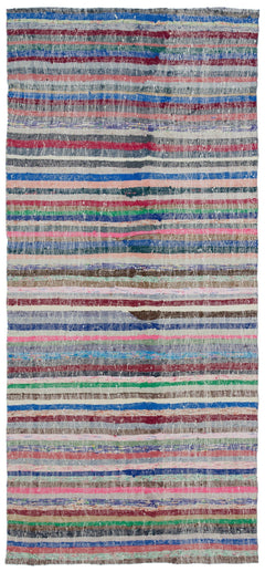 Girit Beige Striped Wool Handmade Area Rug 4'8" x 10'3"