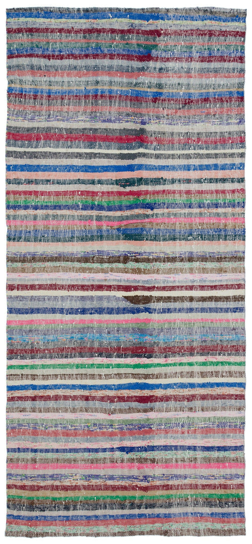 Girit Beige Striped Wool Handmade Area Rug 4'8" x 10'3"