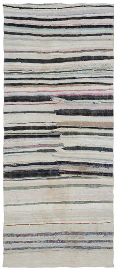 Girit Beige Striped Wool Handmade Area Rug 5'4" x 9'0"
