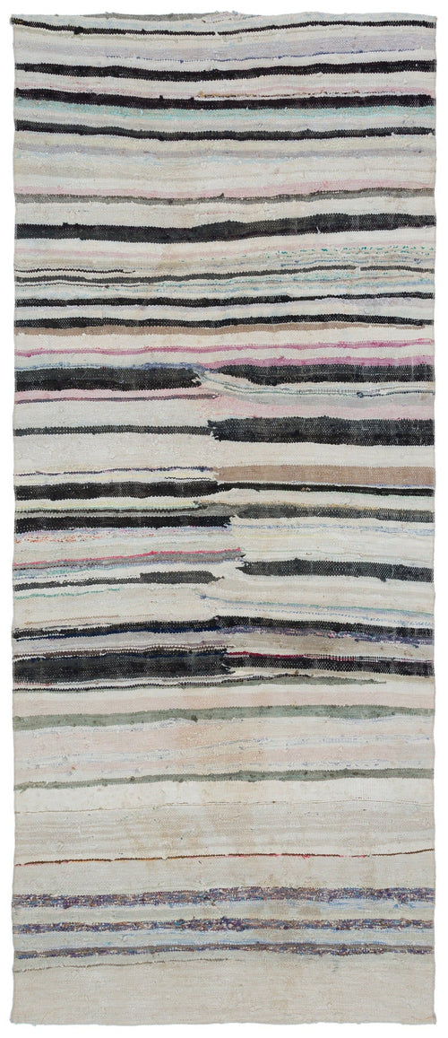 Girit Beige Striped Wool Handmade Area Rug 5'4" x 9'0"