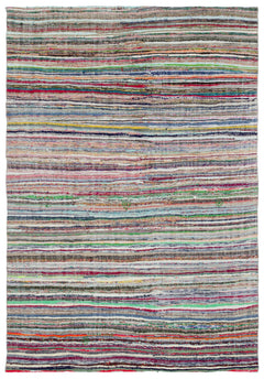 Girit Beige Striped Wool Handmade Area Rug 6'8" x 9'2"