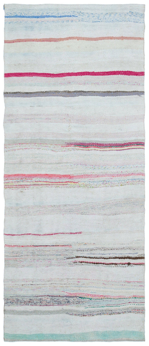 Girit Beige Striped Wool Handmade Area Rug 3'7" x 8'8"