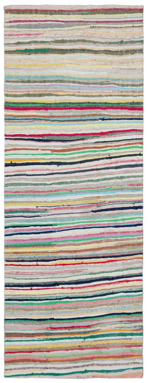 Girit Beige Striped Wool Handmade Area Rug 5'1" x 8'7"