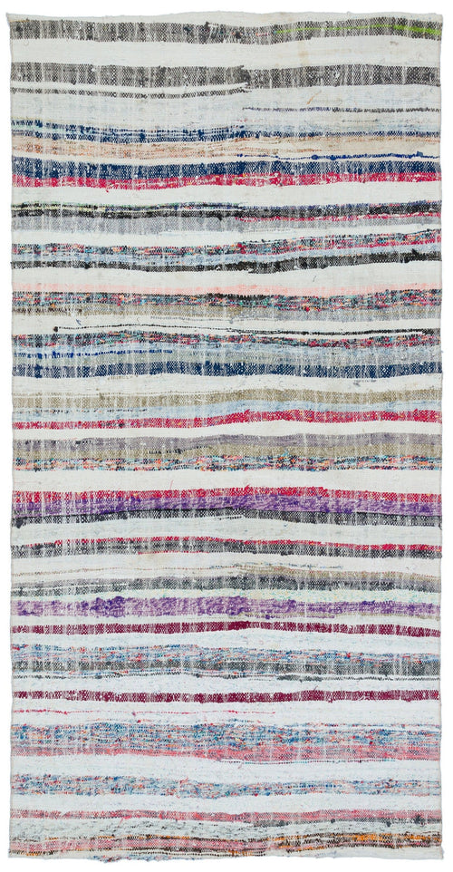 Girit 31857 Beige Striped Wool Handmade Area Rug 4'7" x 9'2"