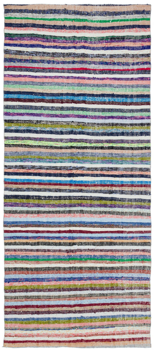 Girit Beige Striped Wool Handmade Area Rug 5'3" x 8'10"