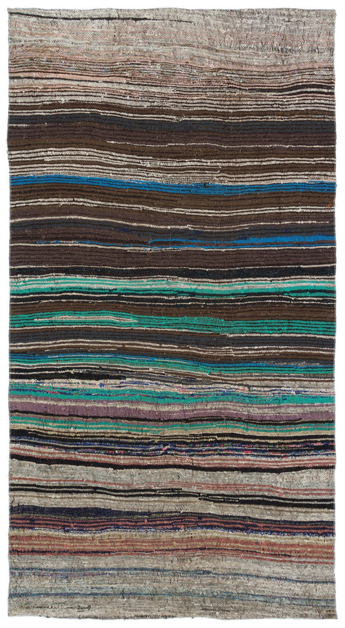 Girit Brown Striped Wool Handmade Area Rug 4'9" x 8'11"