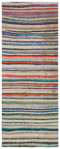 Girit Beige Striped Wool Handmade Area Rug 5'7" x 8'7"