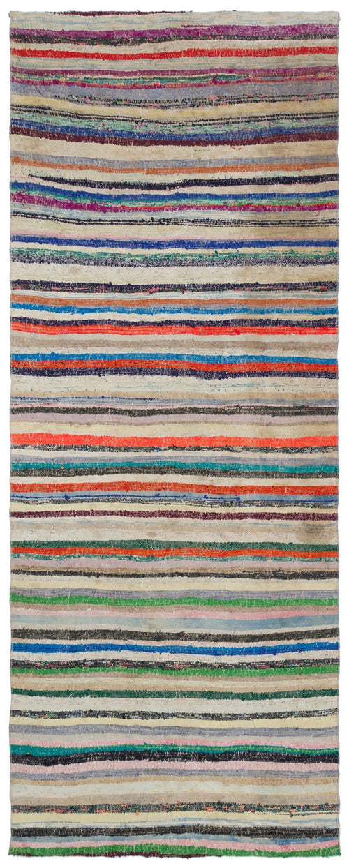 Girit Beige Striped Wool Handmade Area Rug 5'7" x 8'7"