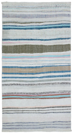 Girit Beige Striped Wool Handmade Area Rug 4'6" x 10'5"
