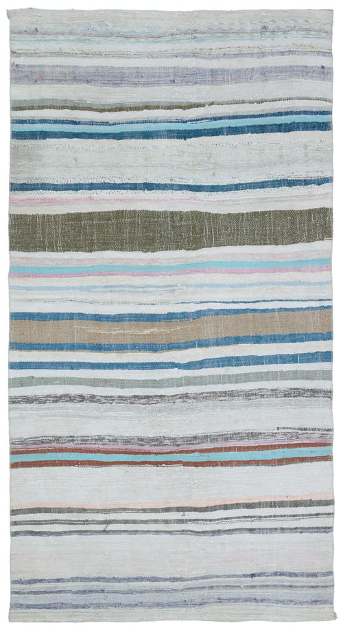 Girit Beige Striped Wool Handmade Area Rug 4'6" x 10'5"