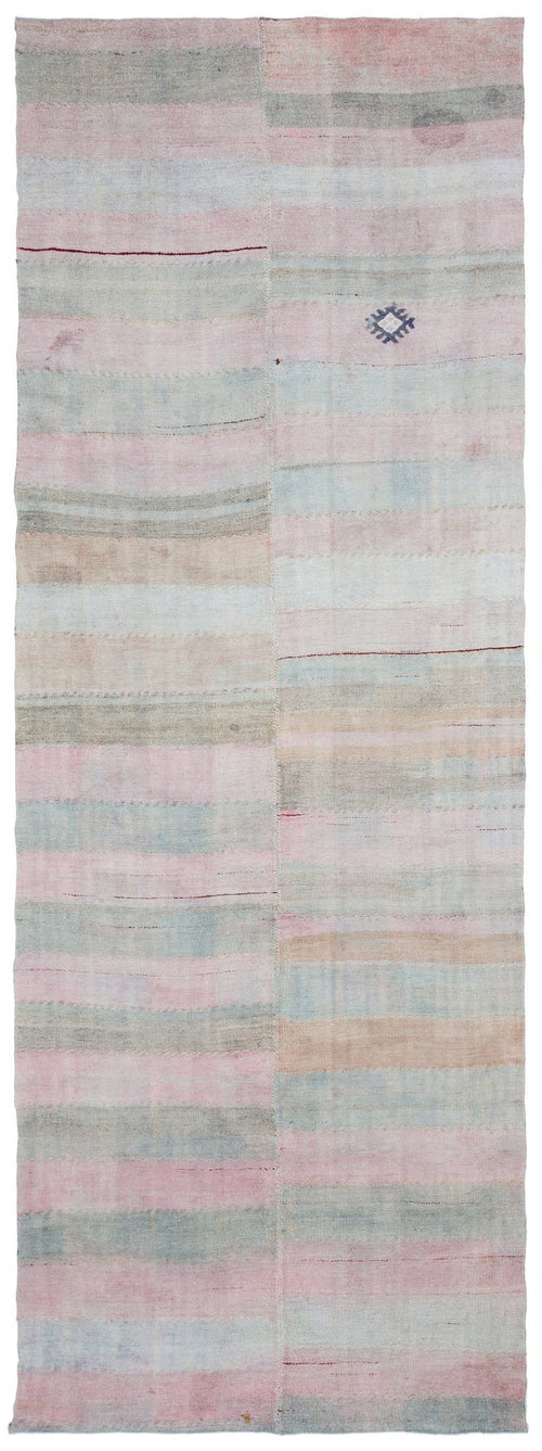 Girit Beige Striped Wool Handmade Area Rug 4'4" x 12'2"