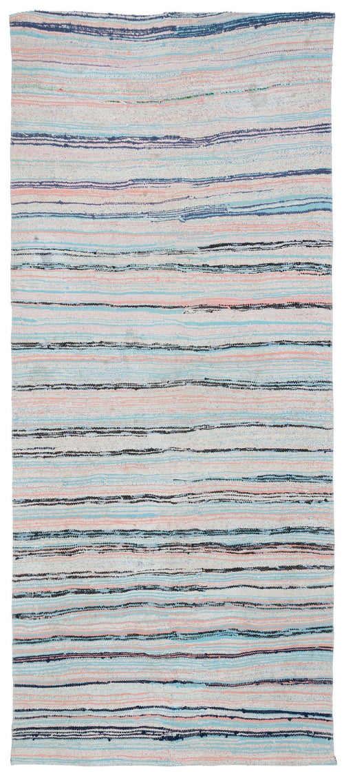 Girit Beige Striped Wool Handmade Area Rug 5'1" x 8'10"