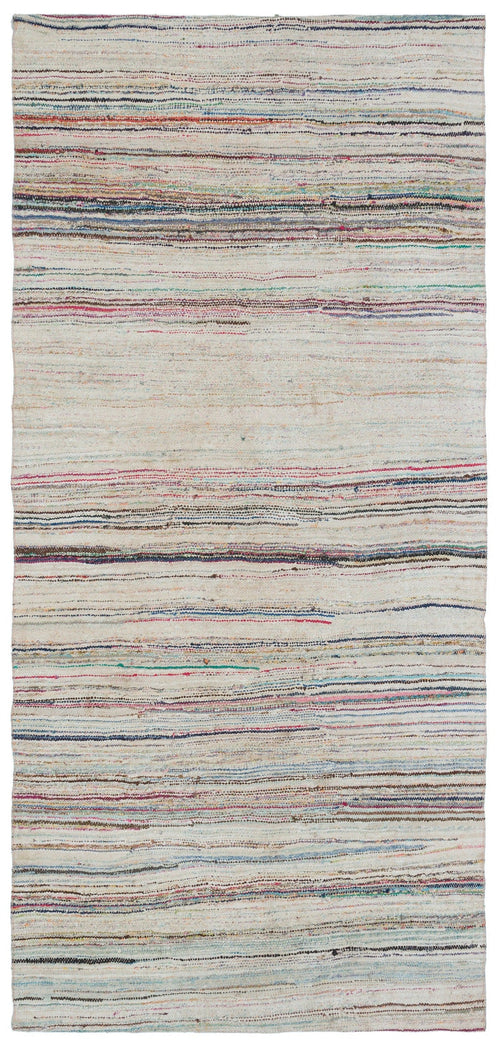 Girit Beige Striped Wool Handmade Area Rug 5'1" x 8'6"