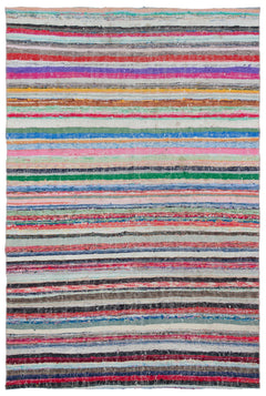 Girit Beige Striped Wool Handmade Area Rug 5'8" x 8'4"