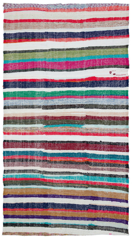 Girit Beige Striped Wool Handmade Area Rug 5'8" x 10'4"