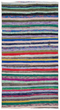 Girit Multy Striped Wool Handmade Area Rug 4'6" x 8'8"
