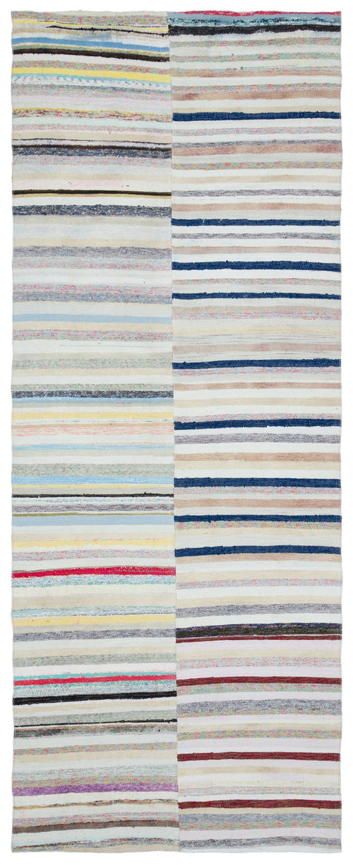 Girit Beige Striped Wool Handmade Area Rug 4'6" x 11'6"