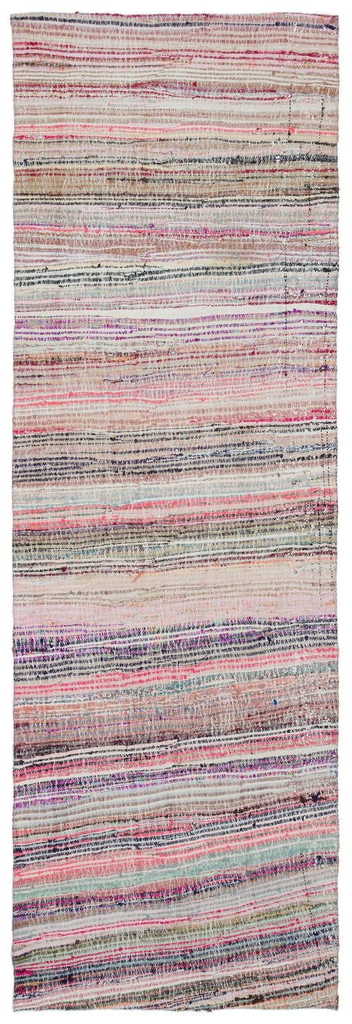 Girit Beige Striped Wool Handmade Area Rug 3'3" x 10'0"