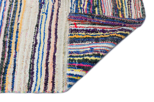 Girit Beige Striped Wool Handmade Area Rug 4'5" x 9'5"