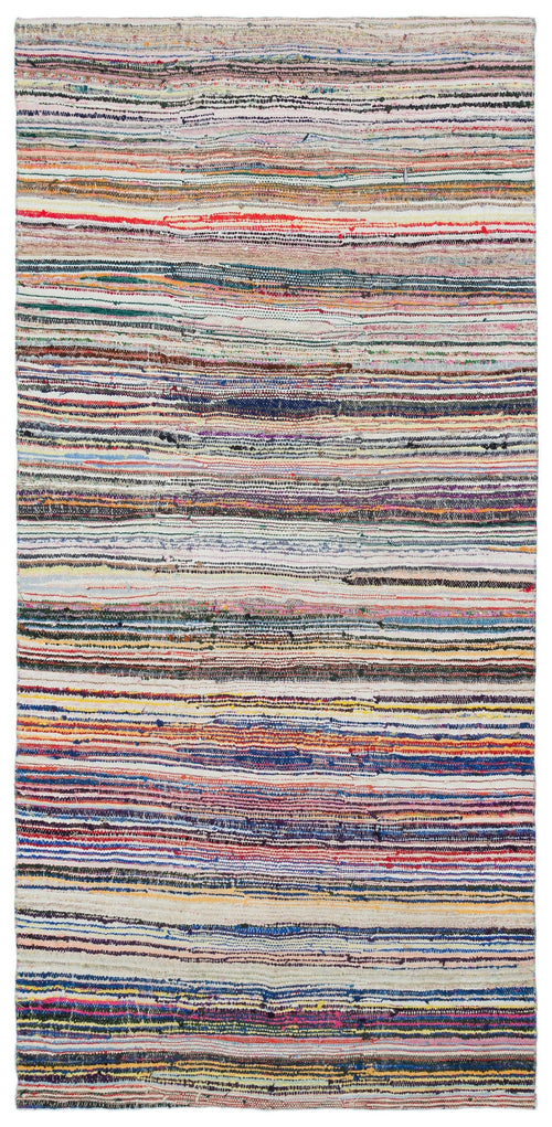 Girit Beige Striped Wool Handmade Area Rug 4'5" x 9'5"