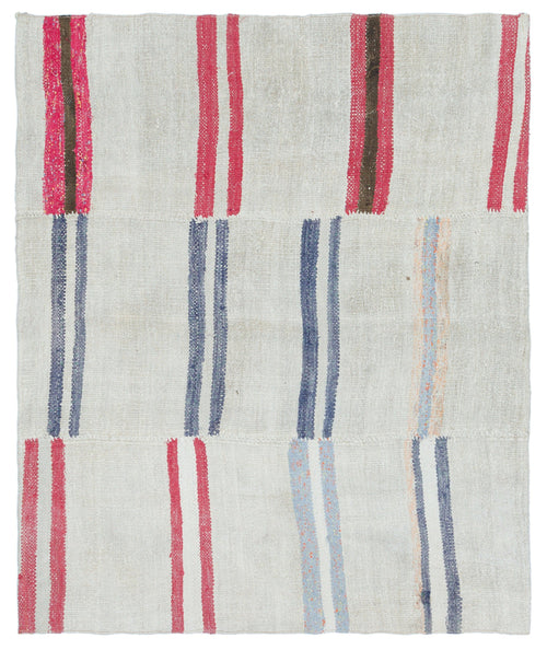 Girit Beige Striped Wool Handmade Area Rug 5'1" x 4'3"