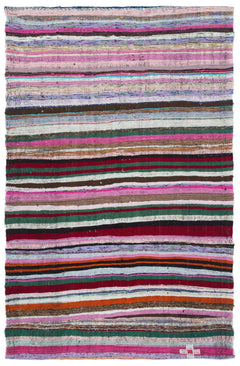 Girit Multy Striped Wool Handmade Area Rug 4'6" x 7'1"