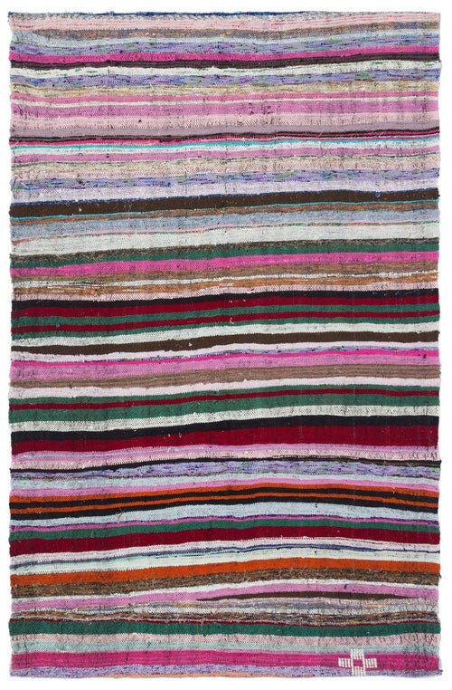 Girit Multy Striped Wool Handmade Area Rug 4'6" x 7'1"