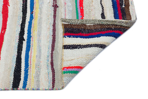 Girit Beige Striped Wool Handmade Area Rug 4'9" x 4'1"