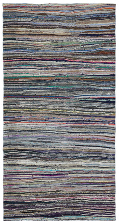 Girit Beige Striped Wool Handmade Area Rug 5'1" x 10'1"