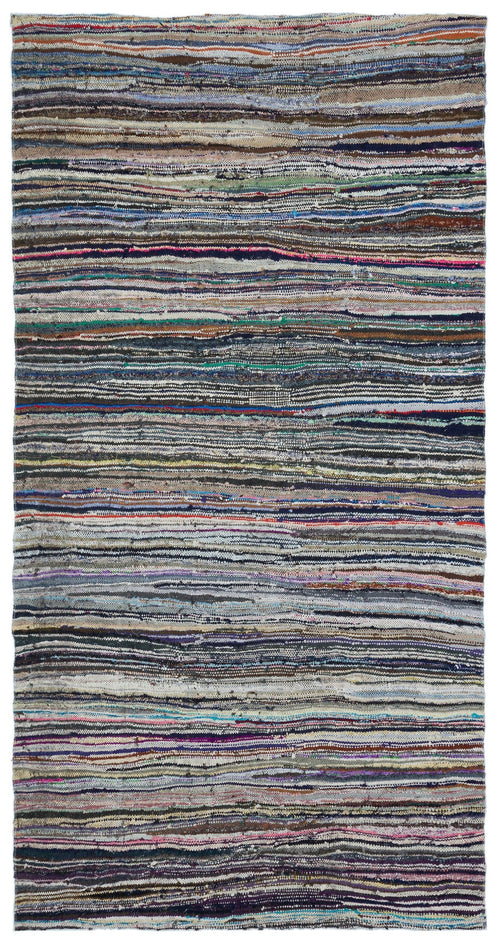 Girit Beige Striped Wool Handmade Area Rug 5'1" x 10'1"