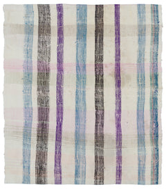 Girit Beige Striped Wool Handmade Area Rug 5'7" x 6'4"