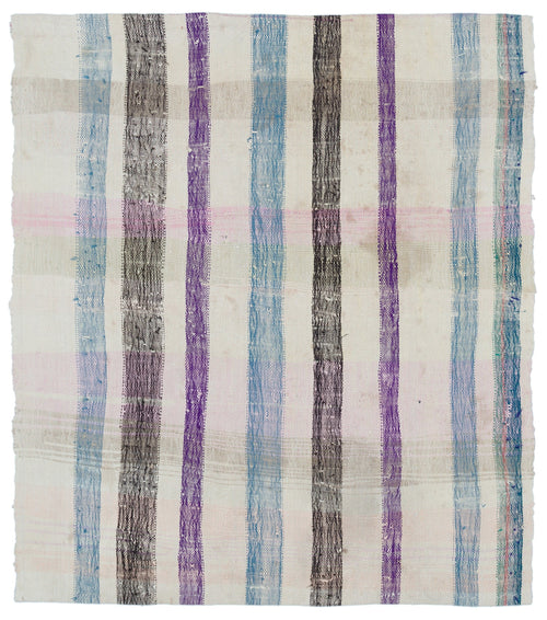 Girit Beige Striped Wool Handmade Area Rug 5'7" x 6'4"