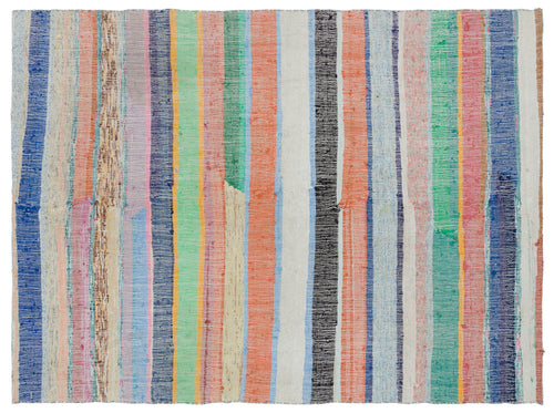 Girit Beige Striped Wool Handmade Area Rug 5'1" x 8'6"