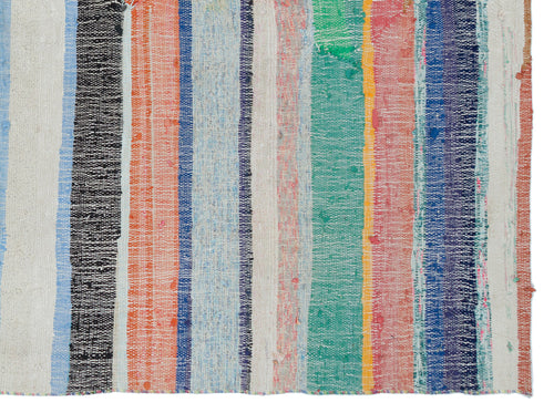 Girit Beige Striped Wool Handmade Area Rug 5'1" x 8'6"