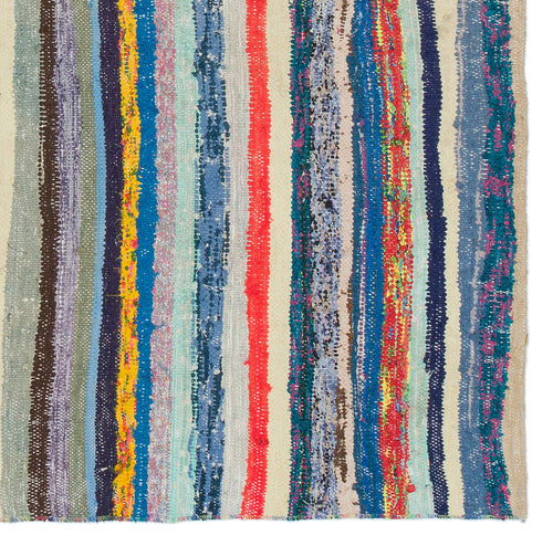 Girit Beige Striped Wool Handmade Area Rug 4'8" x 4'11"