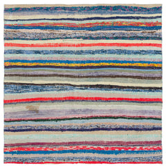 Girit Beige Striped Wool Handmade Area Rug 4'8" x 4'11"