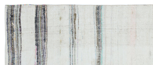 Girit Beige Striped Wool Handmade Area Rug 3'7" x 8'11"