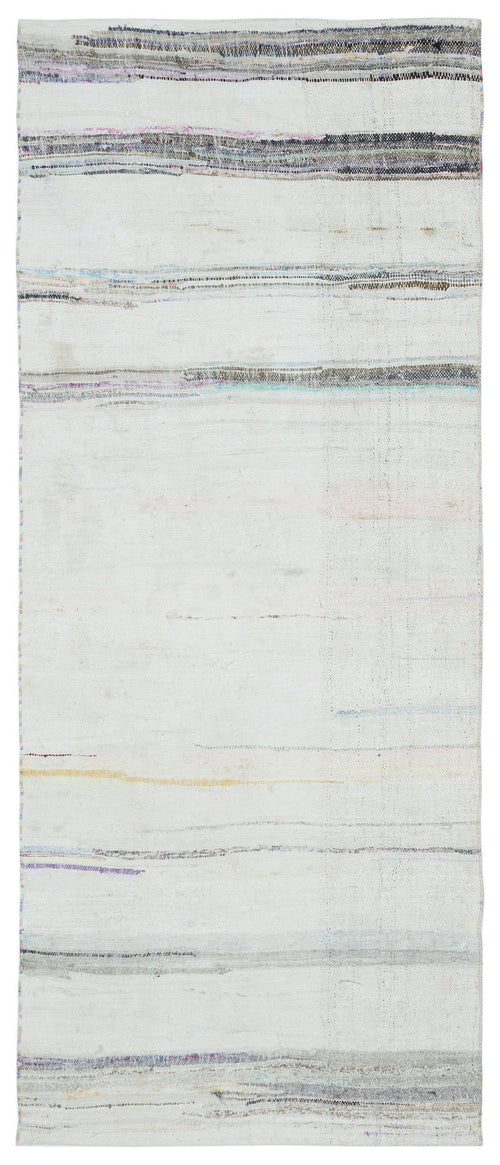 Girit Beige Striped Wool Handmade Area Rug 3'7" x 8'11"