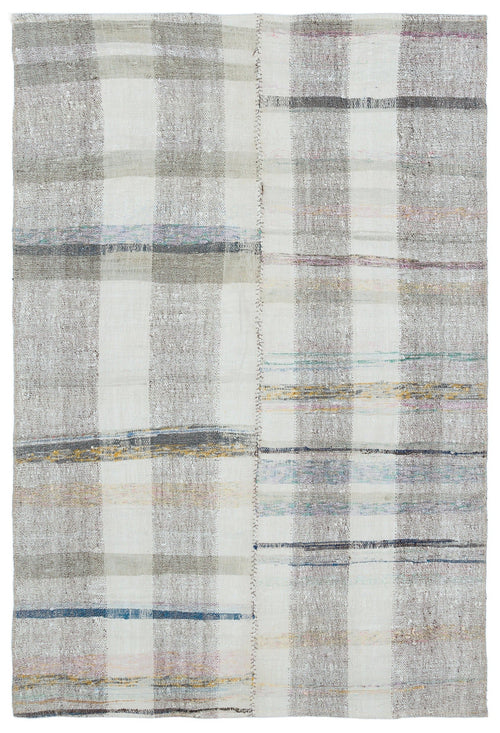 Girit 31912 Beige Striped Wool Handmade Area Rug 4'0" x 6'0"