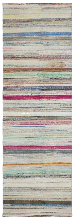 Girit Beige Striped Wool Handmade Area Rug 4'1" x 12'4"