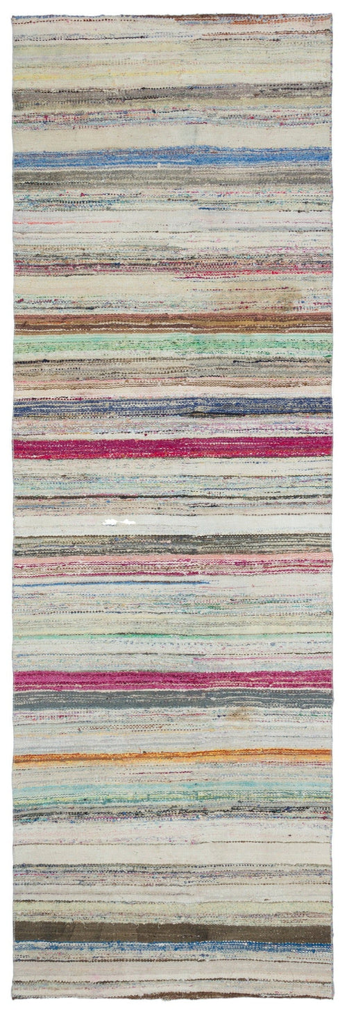 Girit Beige Striped Wool Handmade Area Rug 4'1" x 12'4"