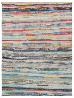 Girit Blue Striped Wool Handmade Area Rug 4'7" x 6'1"