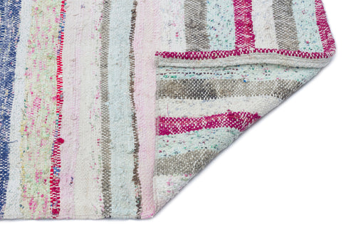 Girit Beige Striped Wool Handmade Area Rug 4'8" x 10'10"