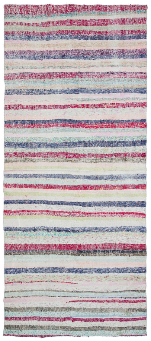 Girit Beige Striped Wool Handmade Area Rug 4'8" x 10'10"