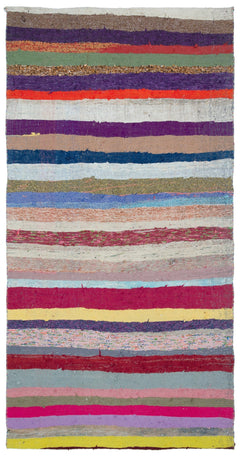 Girit Beige Striped Wool Handmade Area Rug 5'4" x 8'11"