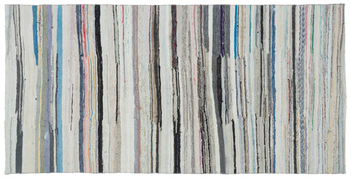 Girit Beige Striped Wool Handmade Area Rug 5'2" x 10'4"