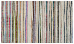 Girit Beige Striped Wool Handmade Area Rug 5'10" x 9'8"