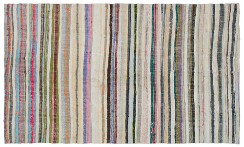 Girit Beige Striped Wool Handmade Area Rug 5'10" x 9'8"